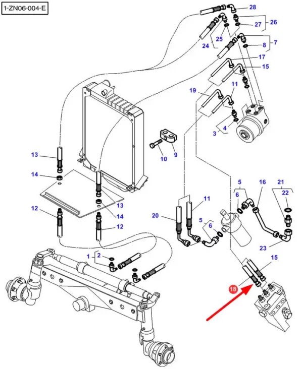 Oryginalny przewód hydrauliki, stosowany w ciągnikach rolniczych marki Massey Ferguson. schemat