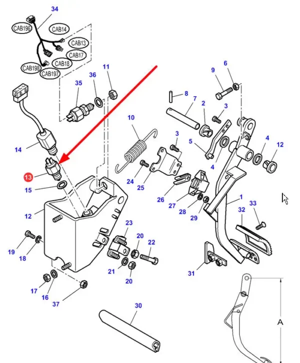 Oryginalny czujnik- wyłącznik sprzęgła o numerze katalogowym 4272778M1, stosowany w ciągnikach rolniczych marek Challenger oraz Massey Ferguson schemat.