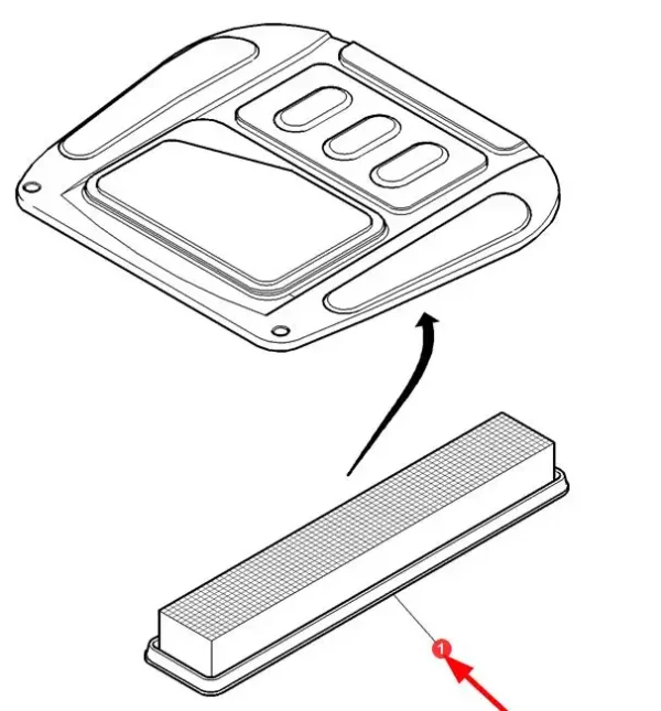 Oryginalny filtr kabiny panelowy o numerze katalogowym 4272853M1, stosowany w ciągnikach rolniczych marki Massey Ferguson- schemat.