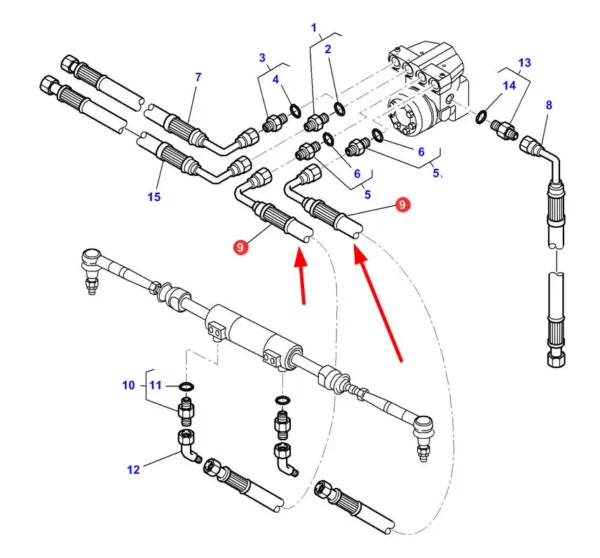 Oryginalny przewód hydrauliczny o numerze 4273034M1, stosowany w ciągnikach rolniczych marki Massey Ferguson.