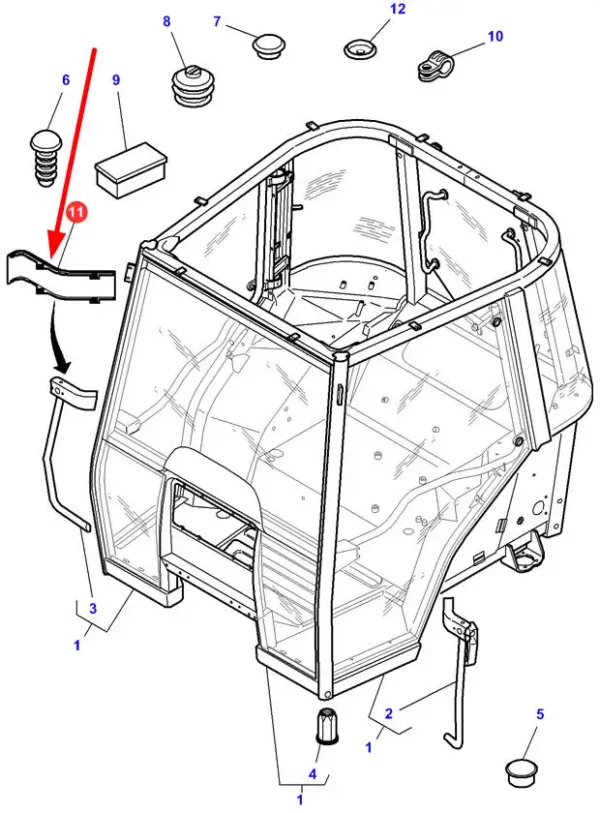 Oryginalna osłona kabiny o numerze katalogowym 4273312M1, stosowana w ciągnikach rolniczych marki Massey Ferguson schemat.