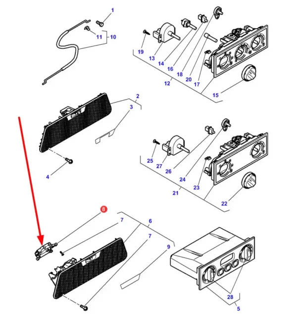 Oryginalny uchwyt nagrzewnicy o numerze katalogowym 4273550M2 stosowany w ciągnikach rolniczych marki Valtra oraz Massey Ferguson schemat.