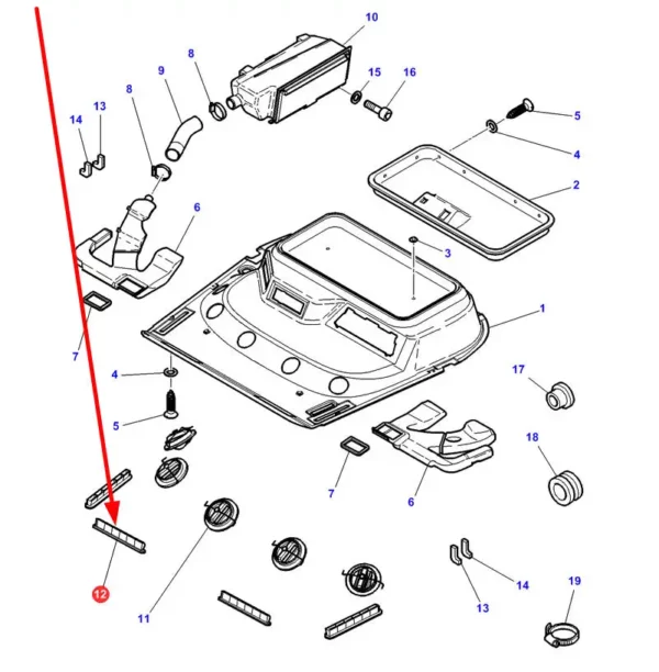 Oryginalna kratka nawiewu o numerze katalogowym 4273677M3, stosowana w ciągnikach rolniczych marek Massey Ferguson, Challenger schemat.