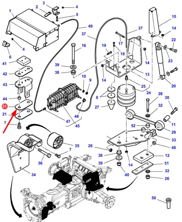 Oryginalna płytka mocowania kabiny o numerze katalogowym 4275620M1, stosowana w ciągnikach rolniczych marki Massey Ferguson schemat.