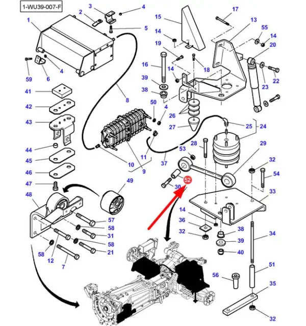 Oryginalny dystans mocowania kabiny o numerze katalogowym 4275897M1, stosowany w ciągnikach rolniczych marek Challenger oraz Massey Ferguson schemat.