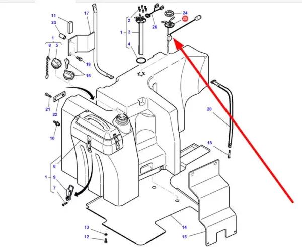 Oryginalny wskaźnik poziomu paliwa o numerze katalogowym 4276589M3, stosowany w ciągnikach marki Massey Ferguson schemat