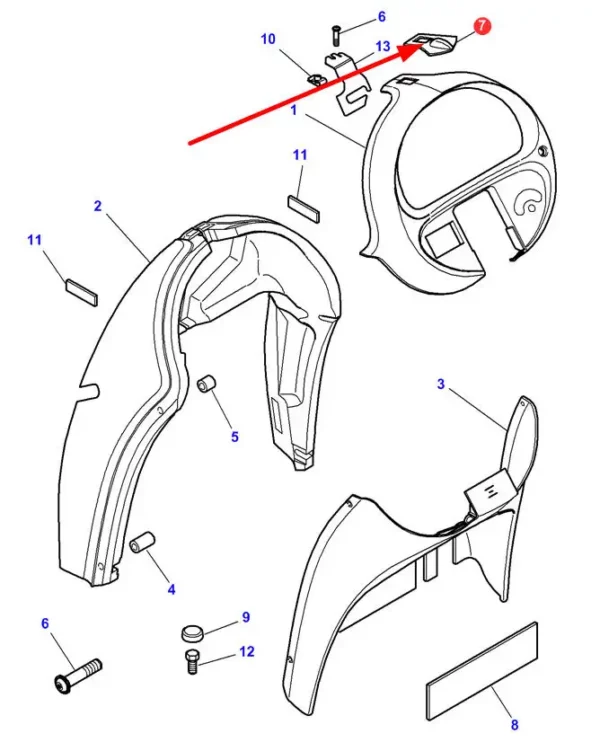 Oryginalna osłona obudowy kierownicy o numerze katalogowym 4276813M1, stosowana w ciągnikach rolniczych marki Massey Ferguson schemat.