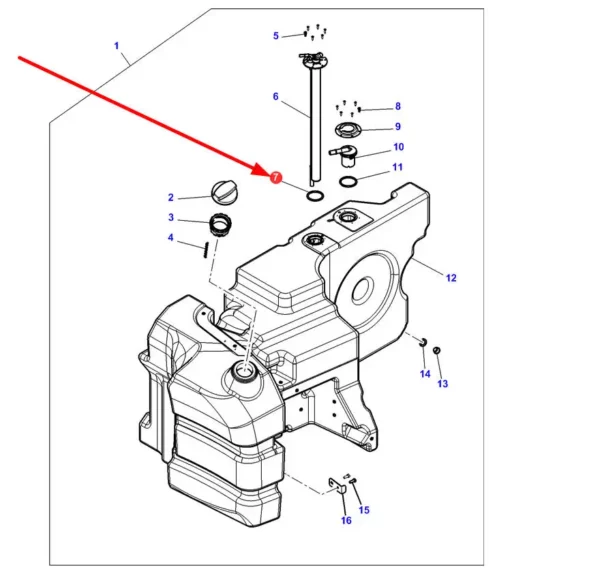 Oryginalny pierścień oring zbiornika paliwa o numerze katalogowym 4279002M1, sosowany w maszynach rolniczych marek Challenger, Fendt, Valtra oraz Massey Ferguson schemat.