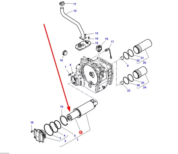 Oryginalny wkład filtra oleju hydrauliki o numerze katalogowym 4285174M1, stosowany w ciągnikach rolniczych marek Massey Ferguson, Challenger i Valtra. schemat