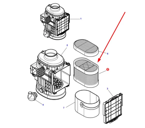 Oryginalny filtr zewnętrzny powietrza silnika o numerze katalogowym 4288978M1, stosowany w ciągnikach rolniczych marek Massey Ferguson i Challenger. schemat