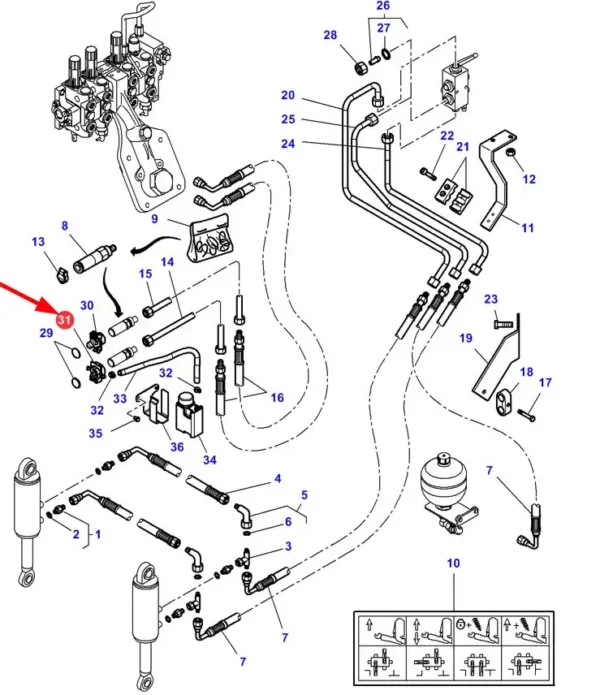 Oryginalna osłona wyjścia hydraulicznego o numerze katalogowym 4289111M1, stosowana w ciągnikach rolniczych marek Massey Ferguson, Challenger oraz Valtra- schemat.