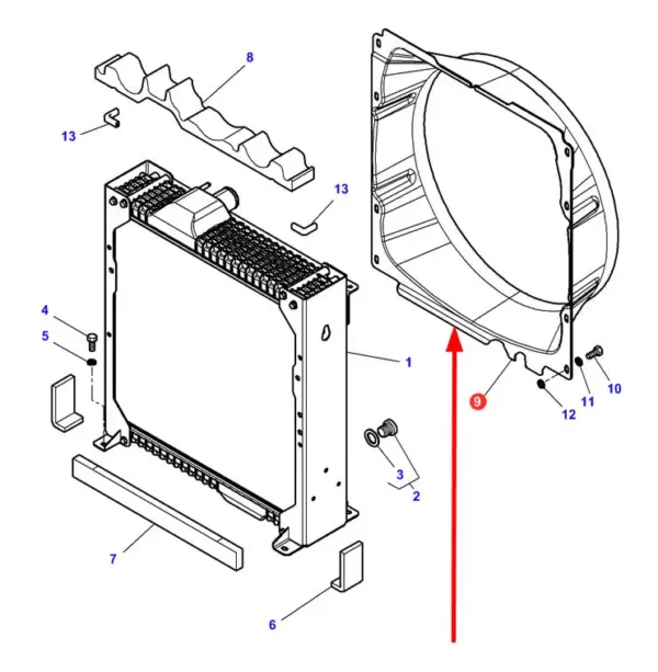 Oryginalna osłona wentylatora chłodnicy stosowana w ciągnikach rolniczych marki Massey Ferguson i Challenger schemat