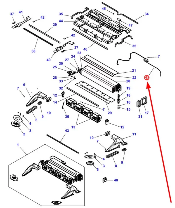 Oryginalny termostat klimatyzacji o numerze katalogowym 4289593M1, stosowany w ciągnikach rolniczych marek Massey Ferguson, Valtra, Challenger schemat.