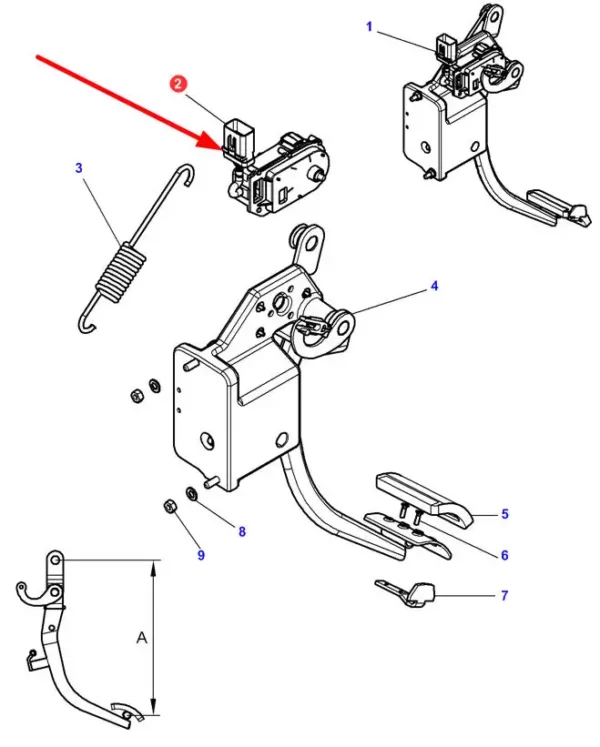 Oryginalny potencjometr pedału sprzęgła, stosowany w maszynach rolniczych marki Massey Ferguson. schemat