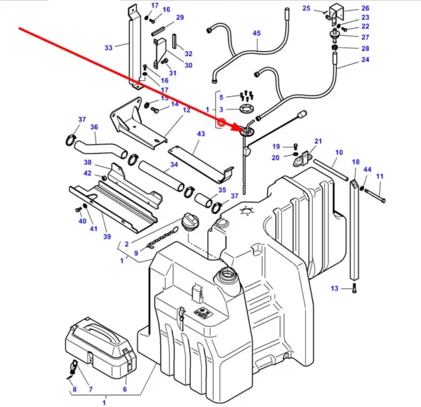 Oryginalny czujnik poziomu paliwa w zbiorniku o numerze katalogowym 4292555M91, stosowany w ciągnikach rolniczych marki Massey Ferguson, Challenger schemat.