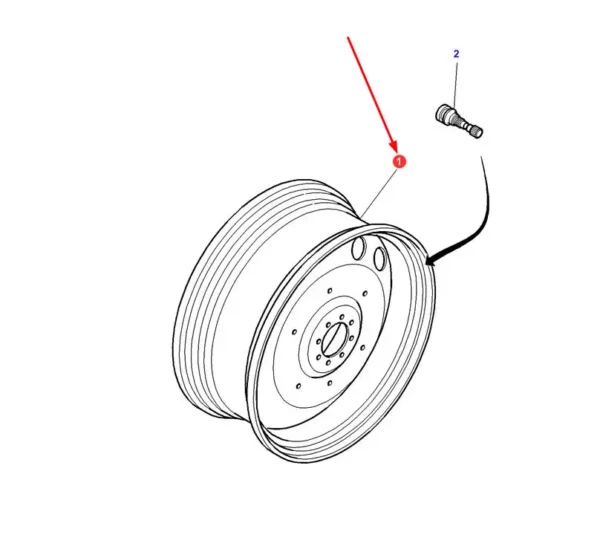 Oryginalna, kompletna felga spawana tylna DW18LX38" o numerze katalogowym 4293321M91, stosowana w ciągnikach rolniczych marek Massey Ferguson i Challenger.-schemat