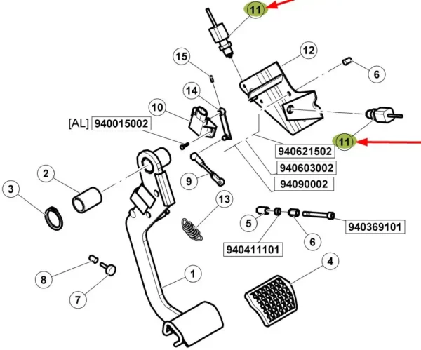 Oryginalny czujnik pedału sprzęgła o numerze katalogowym 4295389M4, stosowany w ciągniakch rolniczych marek Massey Ferguson, Claas, Renault oraz Challneger- schemat.