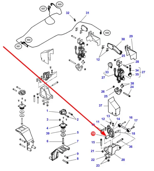 Oryginalna tuleja systemu amortyzacji kabiny o numerze katalogowym 4295703M1, stosowana w ciągnikach rolniczych marek Massey Ferguson, Valtra, Challenger schemat.