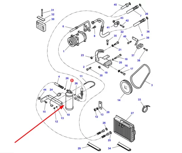 Oryginalny filtr osuszacz klimatyzacji o numerze katalogowym 4296238M1, stosowany w ciągnikach rolniczych marek Massey Ferguson i Challenger. schemat