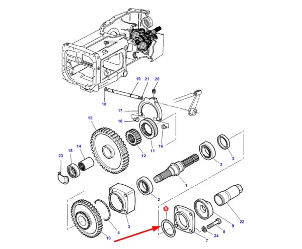 Oryginalna podkładka dystansowa WOM o grubości 0,40mm, stosowana w ciągnikach rolniczych marki Massey Ferguson schemat