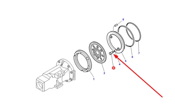 Oryginalna śruba tłoka hamulcowego, stosowana w ciągnikach rolniczych marek Challenger i Massey Ferguson schemat