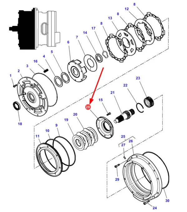 Oryginalna pokrywa o numerze katalogowym 4301264M2, stosowane w ciągnikach rolniczych marek Massey Ferguson oraz Challenger schemat.