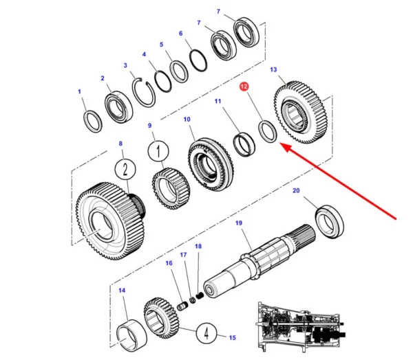 Oryginalny pierścień uszczelniający wałka skrzyni biegów, stosowany w ciągnikach rolniczych marki Massey Ferguson schemat