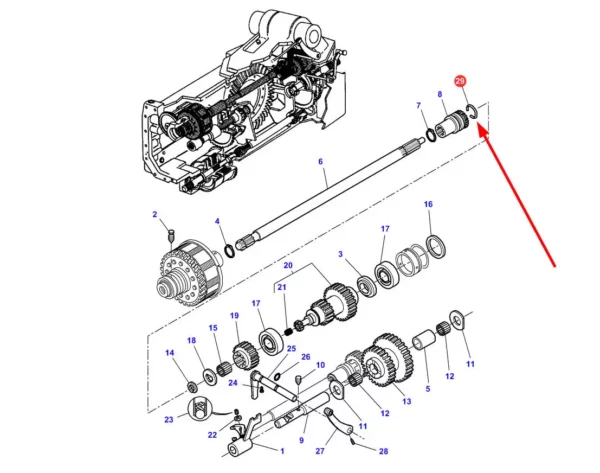 Oryginalny pierścień zamykający WOM, stosowany w ciągnikach rolniczych marek Challenger i Massey Ferguson schemat