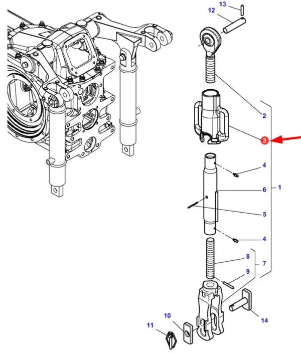 Oryginalny uchwyt ramienia podnośnika o numerze katalogowym 4302121M1, stosowany w ciągnikach rolniczych marek Massey Ferguson oraz Challenger- schemat.