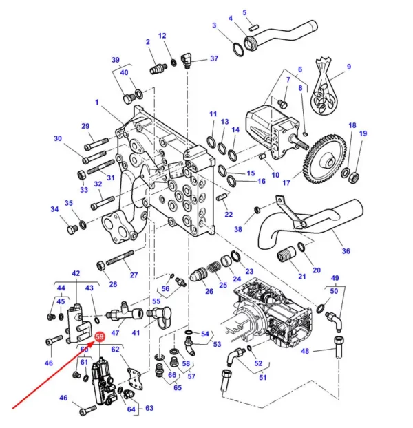 Oryginalny zawór hydrauliczny pompy o numerze katalogowym 4303868M1, stosowany w ciągnikach rolniczych marek Massey Ferguson i Challenger.-schemat