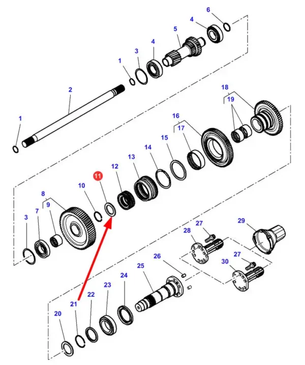 Oryginalna podkładka mechanizmu napędu WON o wymiarach  57 X 40 X 4 i numerze katalogowym 4304259M1, stosowana w ciągnikach rolniczych marek Valtra oraz Massey Ferguson schemat.