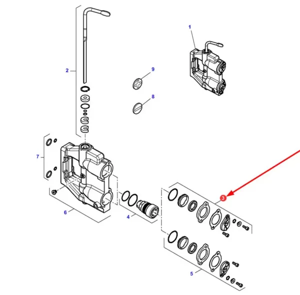 Oryginalny zestaw uszczelek szybkozłącza o numerze katalogowym 4308223M11, stosowany w ciągnikach rolniczych marek Massey Ferguson, Challneger i Valtra.-schemat
