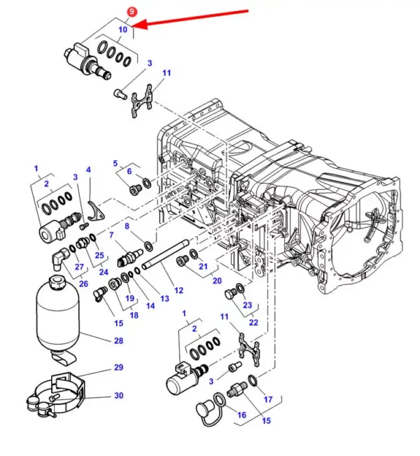 Oryginalny elektrozawór sterowania hydrauliką skrzyni biegów o numerze katalogowym 4308980M1, stosowany w ciągnikach rolniczych marki Massey Ferguson schemat.