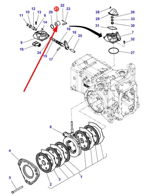 Oryginalny tłok mocujący hamulca o numerze katalogowym 4309809M1, stosowany w ciągnikach rolniczych marki Massey Ferguson schemat.