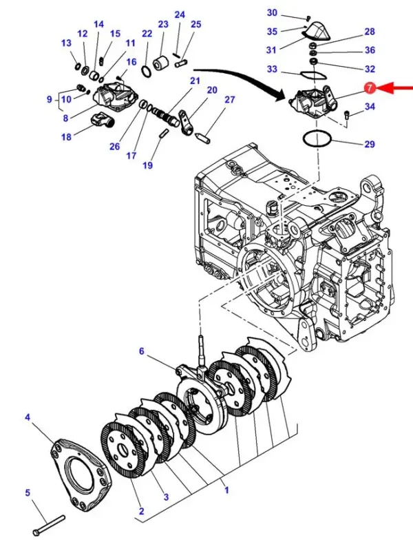 Oryginalny cylinder hamulcowy lewy o numerze katalogowym 4312218M94, stosowany w ciągnikach rolniczych marki Massey Ferguson- schemat.