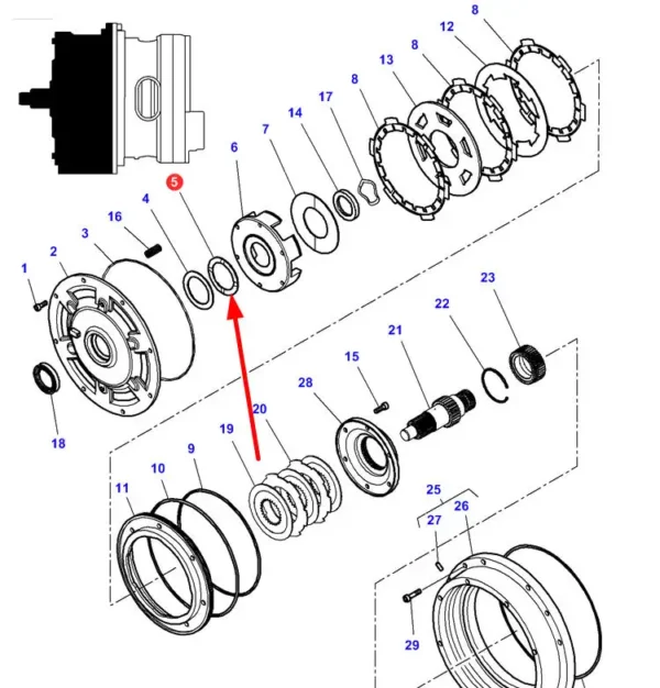 Oryginalna podkładka mechanizmu przeniesienia napędu o numerze katalogowym 4313961M1, stosowany w ciągnikach rolniczych marek Challenger oraz Massey Ferguson schemat.