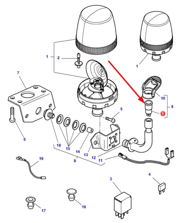 Oryginalne gniazdo elektryczne o numerze katalogowym 4348661M2, stosowane w ciągnikach rolniczych marki Massey Ferguson schemat.