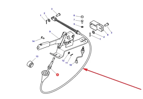 Oryginalna linka hamulca ręcznego o numerze katalogowym 4349561M4, stosowana w ciągnikach rolniczych marki Massey Ferguson. schemat