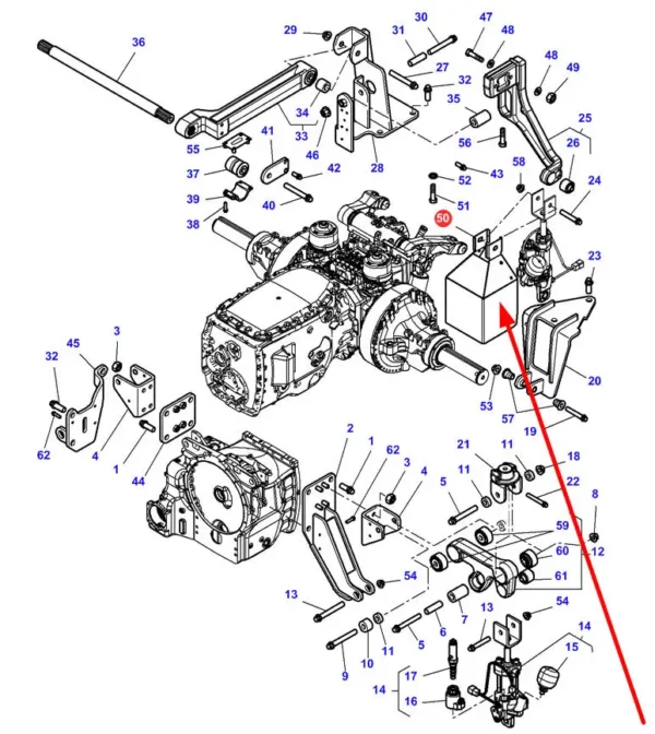 Oryginalna osłona amortyzatora kabiny o numerze katalogowym 4349616M1, stosowana w ciągnikach rolniczych marek Massey Ferguson, Challenger, Valtra schemat.