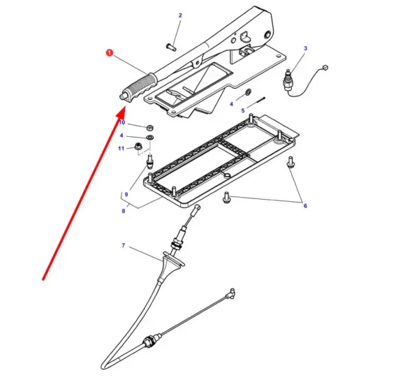Oryginalna dźwignia hamulca ręcznego o numerze katalogowym 4355334M93, stosowana w ciągnikach rolniczych marek Massey Ferguson i Challenger. schemat