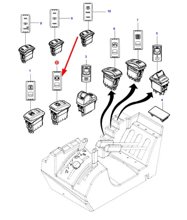 Oryginalny przełącznik elektryczny o numerze katalogowym, stosowany w ciągnikach rolniczych marki  Massey Ferguson schemat.