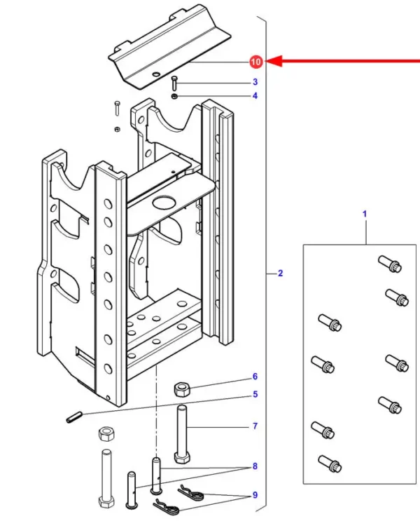 Oryginalna, górna osłona ramy zaczepu o numerze katalogowym 4358237M91, stosowana w ciągnikach rolniczych marki Massey Ferguson schemat