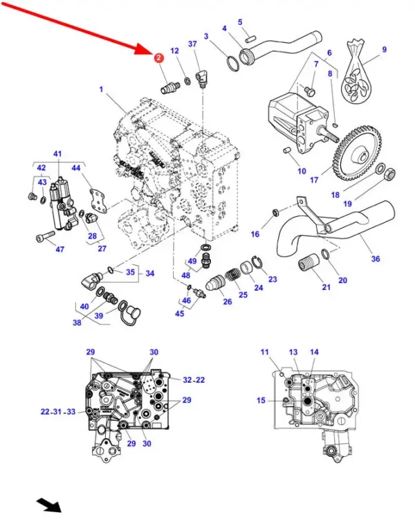 Oryginalny czujnik ciśnienia układu hydraulicznego o numerze katalogowym 4358647M3, stosowany w ciągnikach rolniczych marek Massey Ferguson, Challenger schemat.