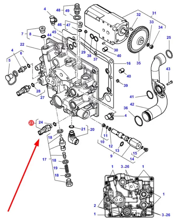 Oryginalny czujnik ciśnienia hydrauliki, stosowany w ciągnikach marki Massey Ferguson schemat.