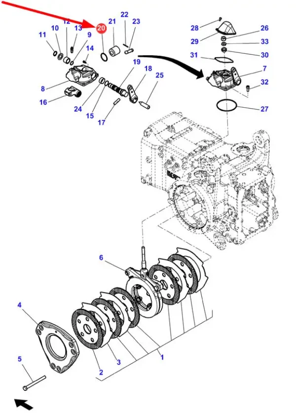 Oryginalny pierścień oring układu hamulcowego o wymiarach 36,17 x 2,62 mm i numerze katalogowym 4364102M1 , stosowany w ciągnikach rolniczych marki Massey Ferguson, Valtra schemat.