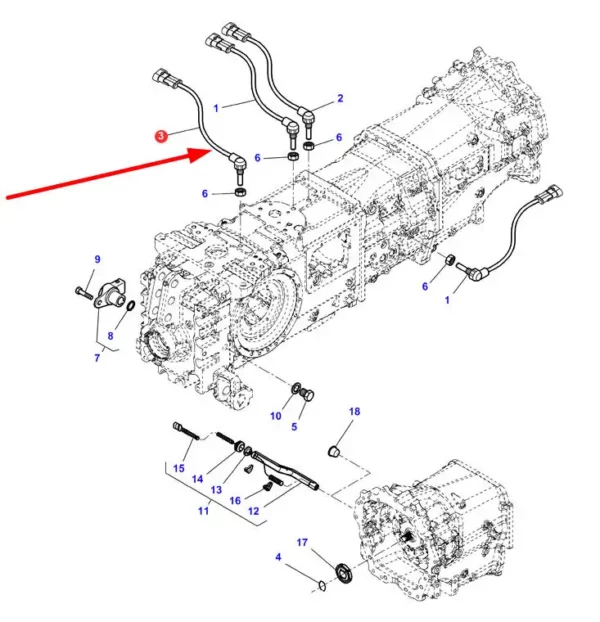 Oryginalny czujnik indukcyjny obrotów o numerze katalogowym 4364876M1, stosowany w ciągnikach rolniczych marki Massey Ferguson schemat.