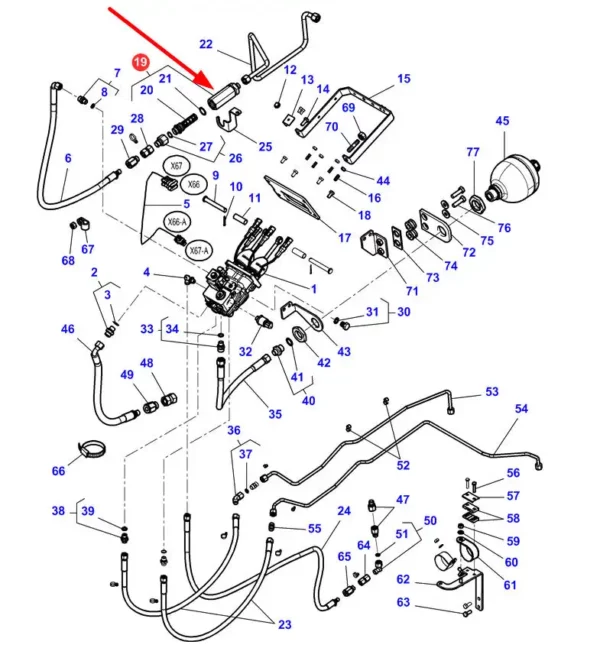 Oryginalny filtr układu hamulcowego o numerze katalogowym 4374006M1, stosowany w ciągnikach rolniczych marek Challenger oraz Massey Ferguson schemat.