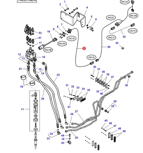 Oryginalna wiązka elektryczna łącząca układ hydrauliczny z panelem sterowania w kabinie marki Massey Ferguson o numerze katalogowym 4374651M1 stosowany w ciągnikach marki Massey Ferguson i Challenger. - schemat