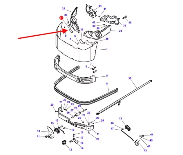 Oryginalna osłona przedniego prawego reflektora, stosowana w ciągnikach rolniczych marki Massey Ferguson. schemat