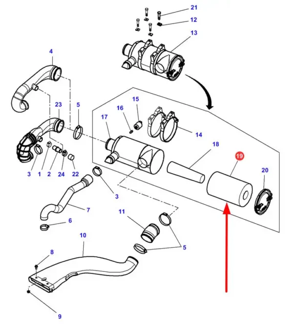 Oryginalny filtr powietrza zewnętrzny firmy Agco stosowany w maszynach marki Massey Ferguson schemat